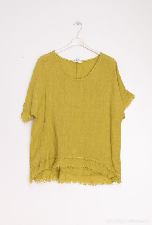 Happy Look Destroyed linen top Lime Green TU