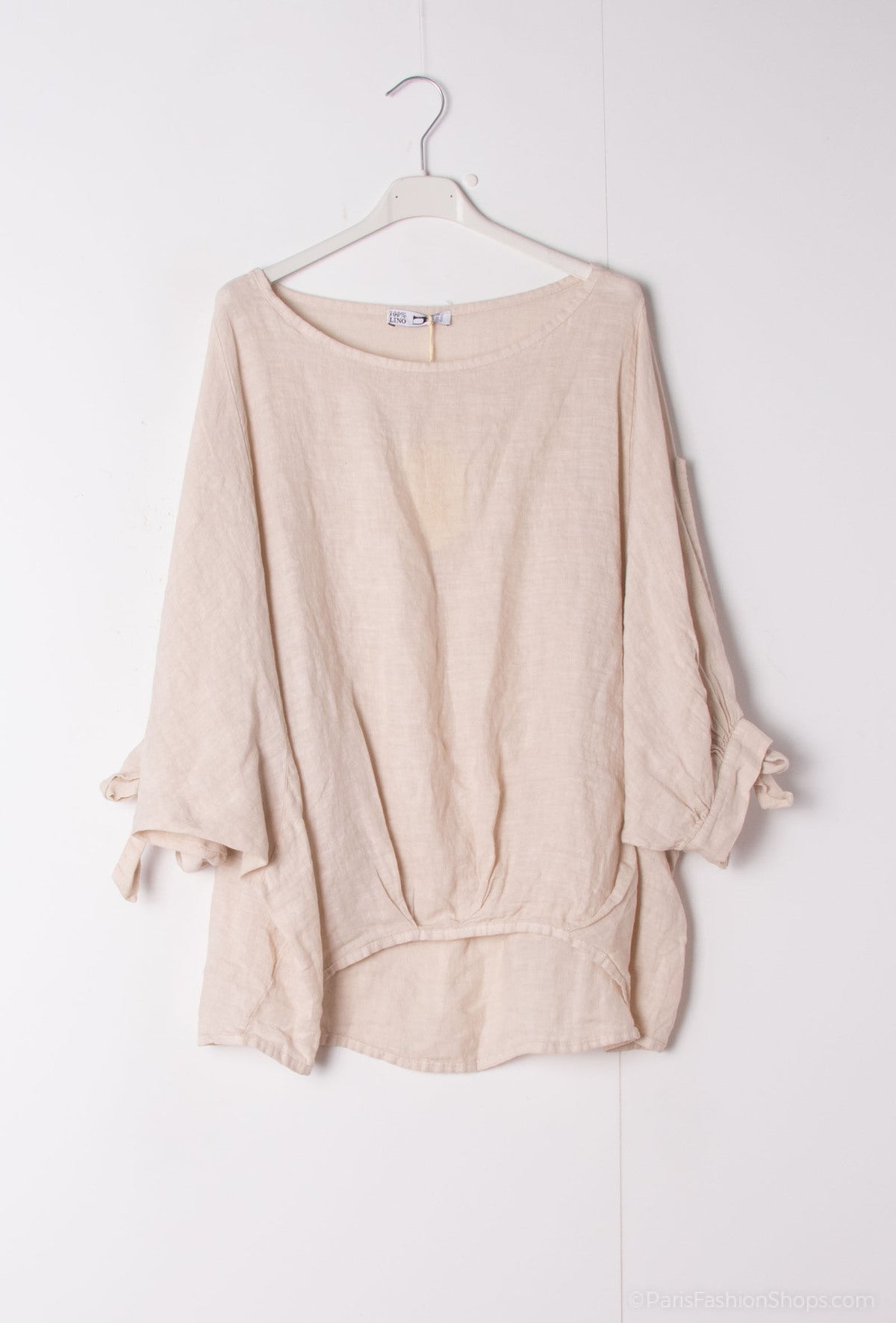 Happy Look Top oversize in linen with knot on the sleeves Beige TU