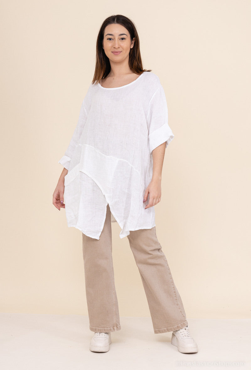 Happy Look Asymmetric linen tunic - Casual elegance White TU